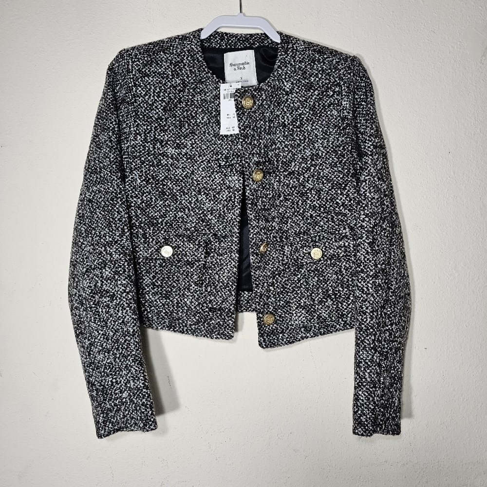 Abercrombie Fitch Coat Womens S Harringbone Wool Blend Collarless Boucle Jacket
